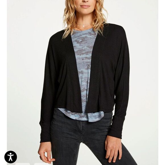 NWT Chaser Cozy Rib Drop Shoulder Cropped Open Cardigan in Ceramic (Ivory) Small - Picture 4 of 13